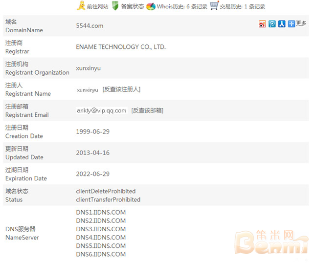 4月份:域名5544.com whois信息