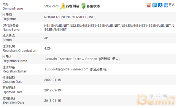 5959.com最新Whois信息
