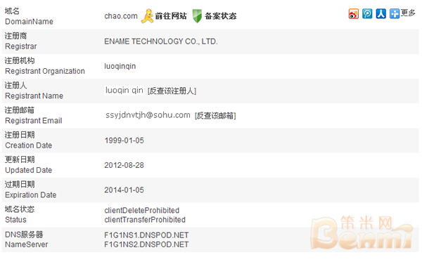 chao.com域名whois